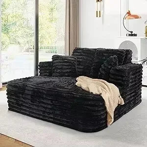 #Striped Soft Fabric Modular Oversized Chaise Lounge Sofa with Layered Back Cushions Cozy Deep Seating for Modern Living Room