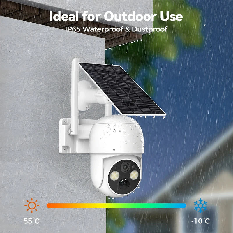 6000mAh Battery Security Camera with 3W Solar Panel, 4MP HD, Two-Way Audio, Dual-Light Night Vision, TF/Cloud Storage