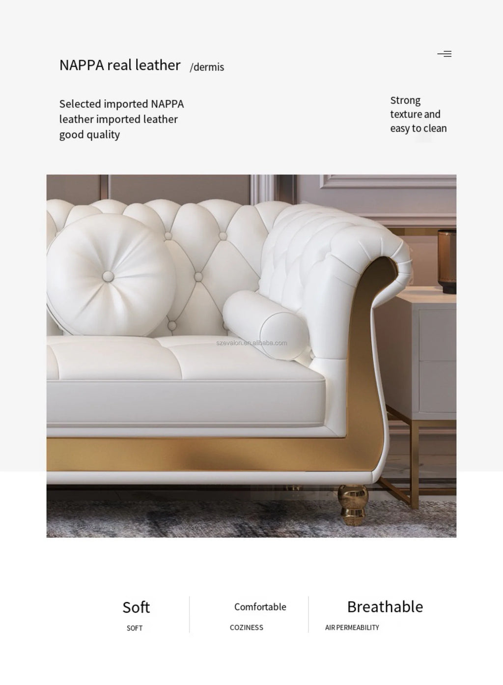 High Quality Italian Leather Modular Sofa Set White Villa Sofa for Living Room & Hotel Genuine Leather Furniture