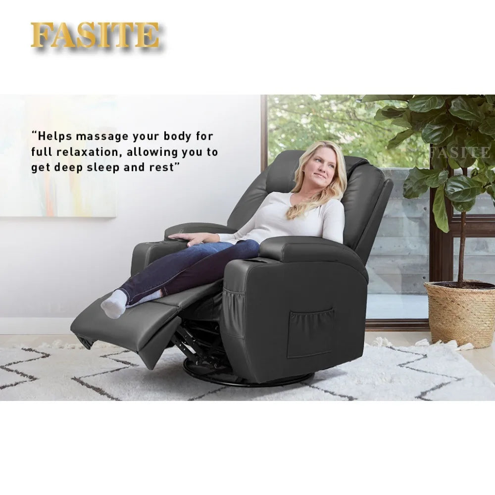 2023 New Swivel Rocker Recliner with Massage and Heating Functions, Sofa Chair with Remote Control and Two Cup Holders