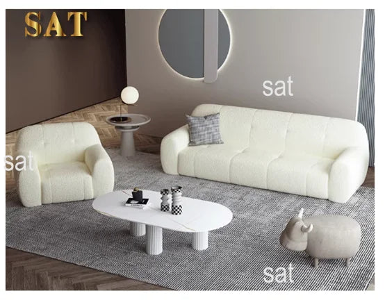 #@ Nordic Creative Light Luxury Fabric Designer Lamb Fleece Sofa Modern Minimalist Living Rooms Hotels Set bedroom soft sofa