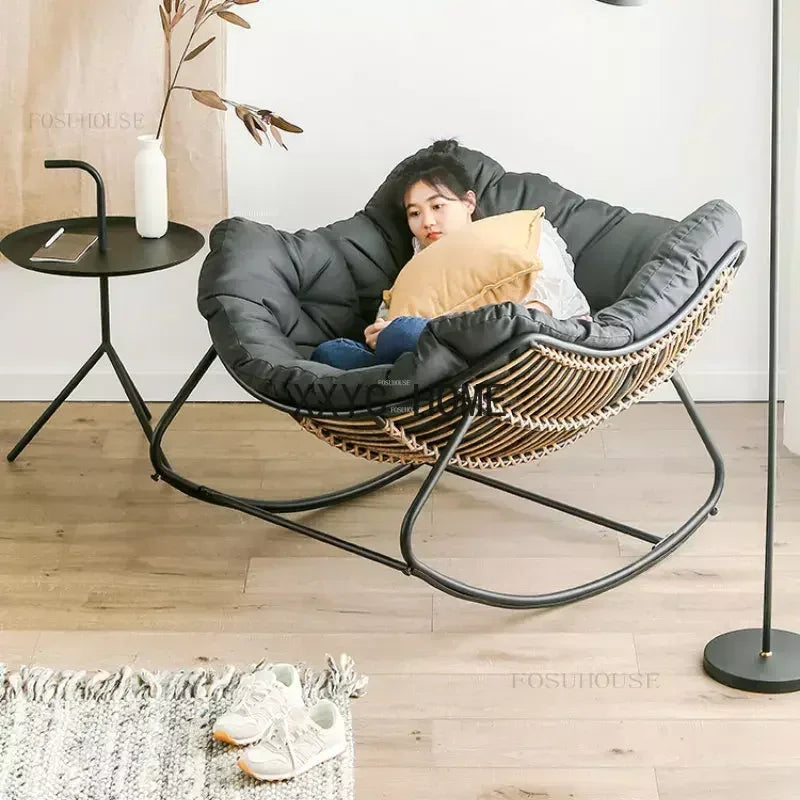 Nordic Lazy Living Room Chairs Home Balcony Rocking Chairs Reclining Sofas Rattan Sofa Leisure Rocking Chair Home Furniture