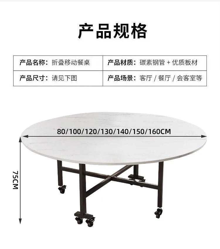 Folding Round Table for Home Rental Small Apartment Movable Folding Dining Table Large Round Table with Turntable