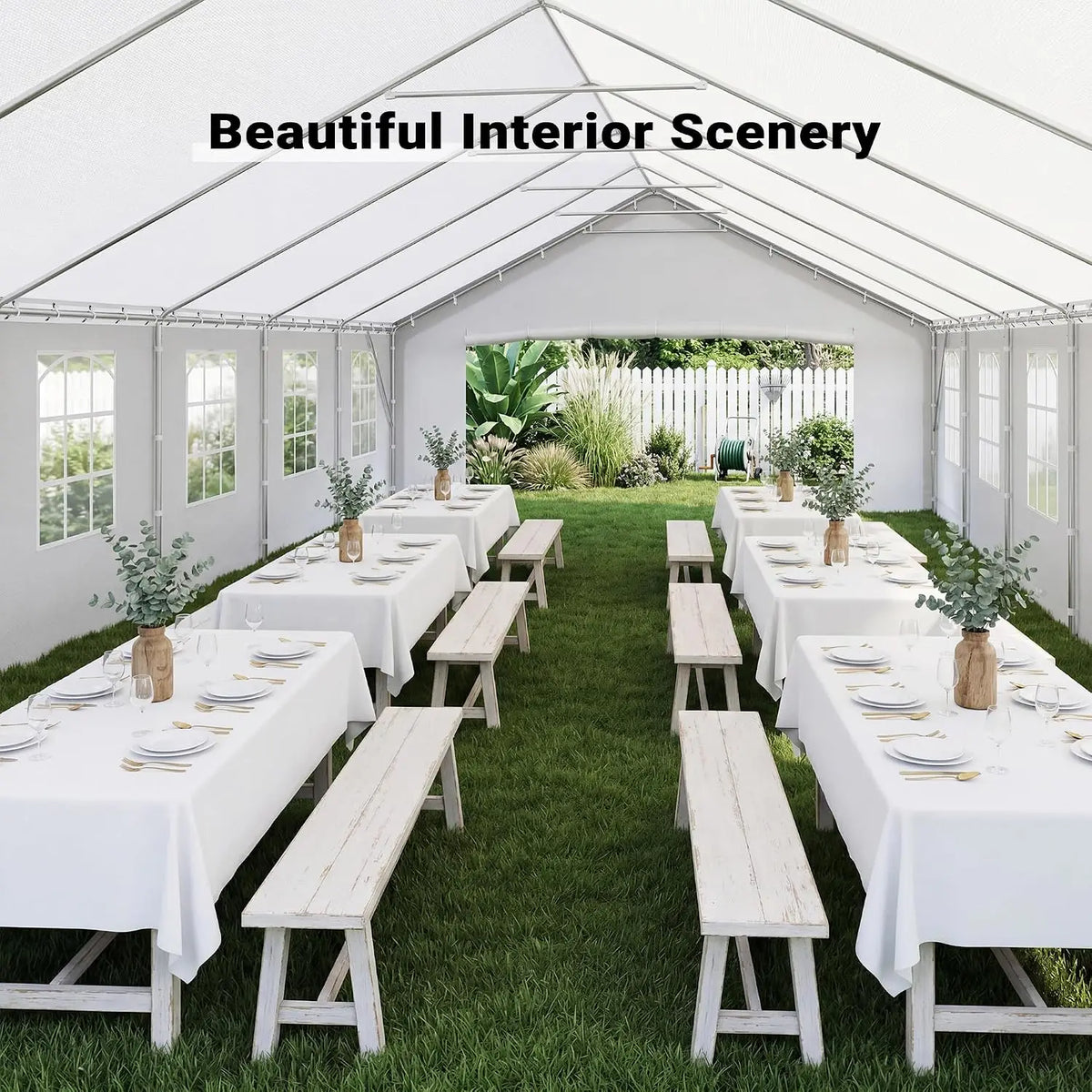 20×40 FT Party Tent, Heavy Duty Waterproof Outdoor Canopy with Removable Sidewalls & Roll-up Door, Large Wedding, Customized