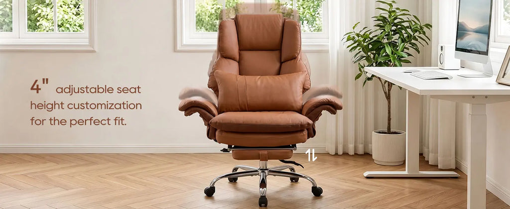 TCGBKAF Big and Tall Office Chair Executive Chair Brown PU Leather Criss Cross Chair with Adjustable Backrest and Flip Armrests, Ergonomic Computer Desk Chair with Footrest for Home &Office