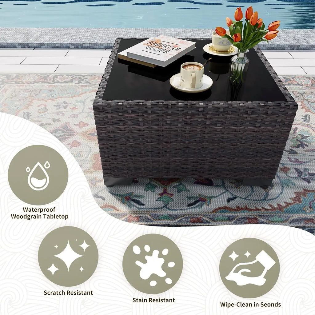 8 Pieces Patio Furniture Set with Fire Pit Table, All Weather Rattan Outdoor Furniture with 29.5'' High Backrest, Customized