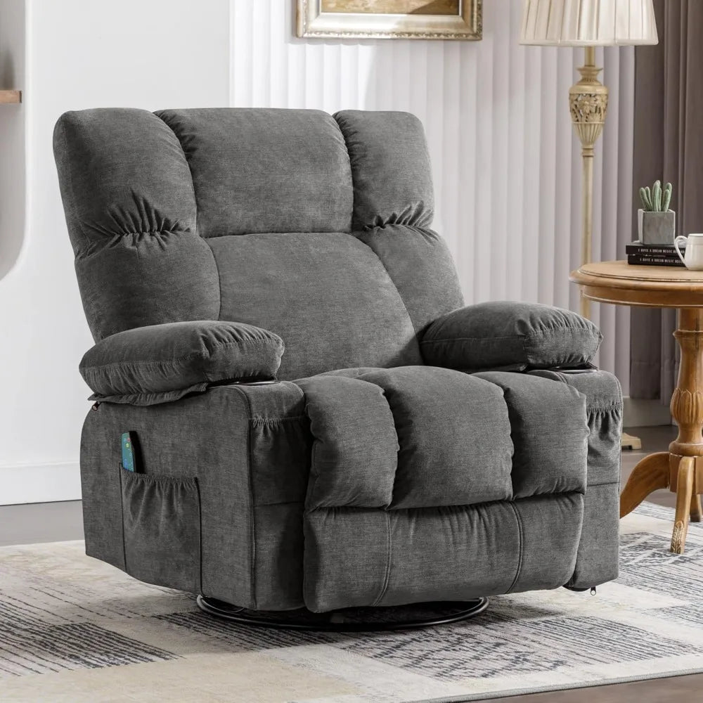 Recliner Chair with Vibration Massage & Lumbar Heating, 360° Swivel Oversized Rocker Recliner with USB Charging, Customized