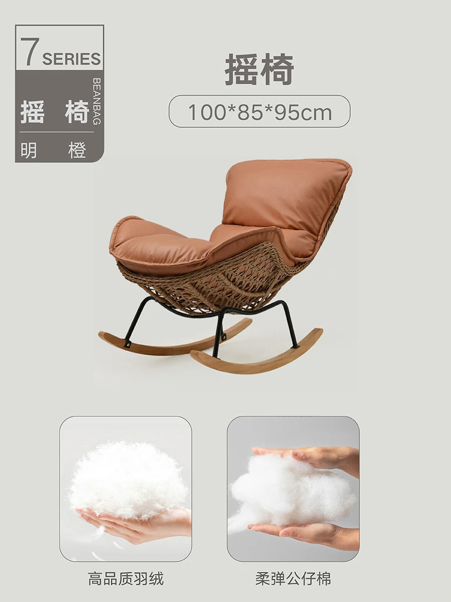 Rattan Rocking Chair for Sleeping Single Recliner Lounge Chair for Living Room Patio Outdoor Relaxing Seat Natural Wicker Rocker
