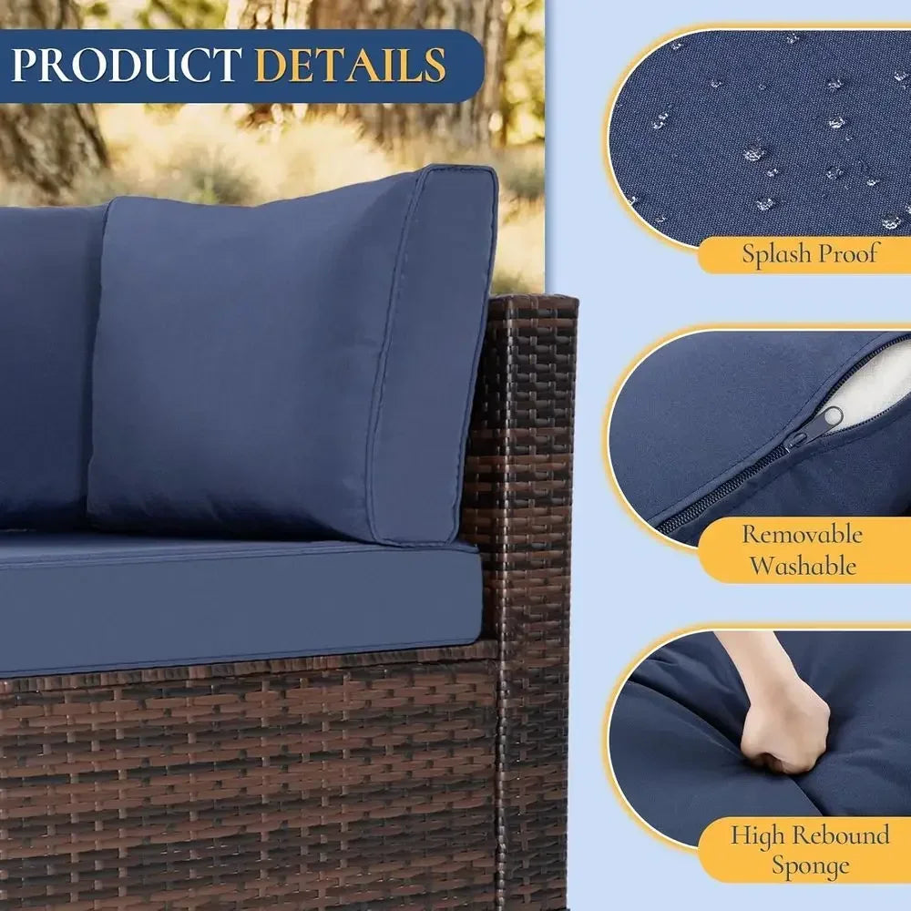 8-Piece Outdoor Patio Furniture Set with Fire Pit, Wicker Sectional Sofa, Thick Cushions & Coffee Table - Ideal for Backyard, Po