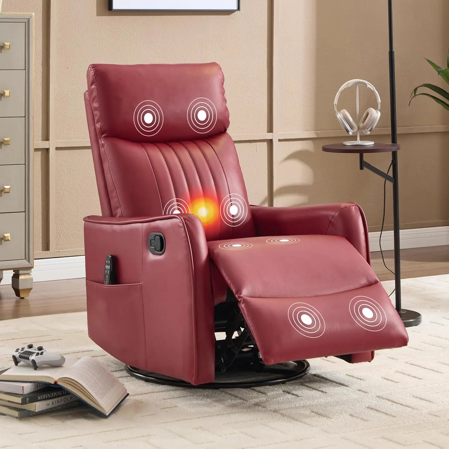 Manual Swivel Rocker Recliner Chair for Adults, Overstuffed Reclining Glider Chair for Nursing with Vibration Massage &, Custom