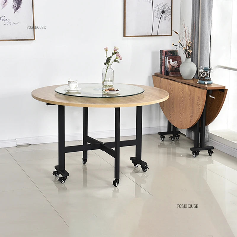 Light Luxury Solid Wood Dining Tables Nordic Dining Room Furniture Folding Kitchen Table Designer Household Pulley Dining Table