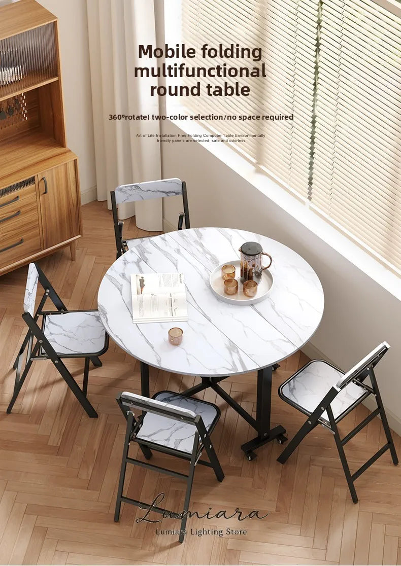 Folding table Household dining table Small apartment round table Multifunctional installation-free mobile simple round dining