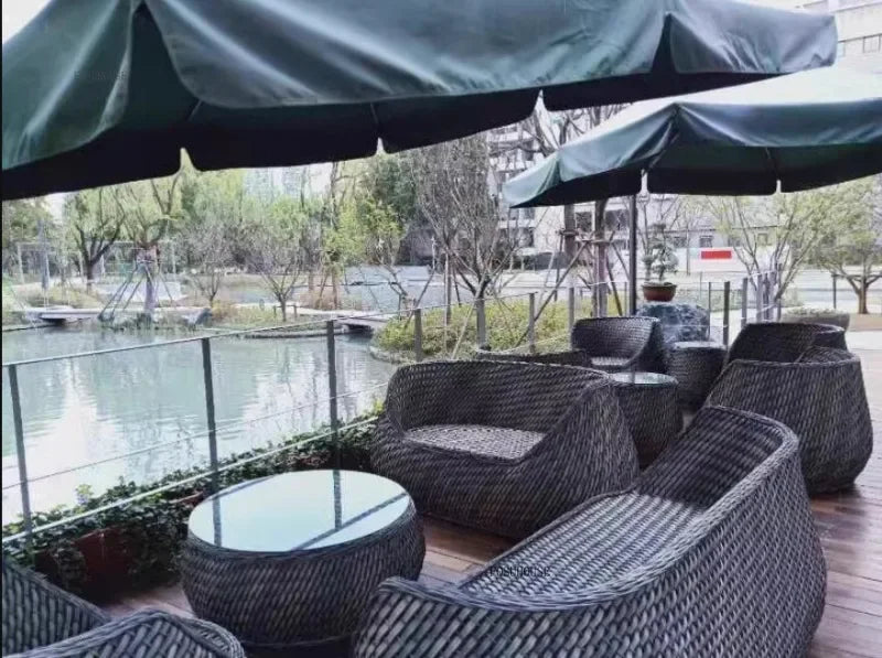 Nordic Outdoor Garden Sofa Double Rattan Sofa Chair Leisure Balcony Courtyard Waterproof Sunscreen Sofa Chair Garden Furniture F