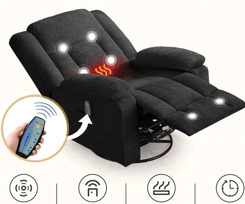 360° Swivel Rocker Recliner with Massage and Heating, Nursery Rocking Chairs，Korser Rocker Recliner Chair for Adults