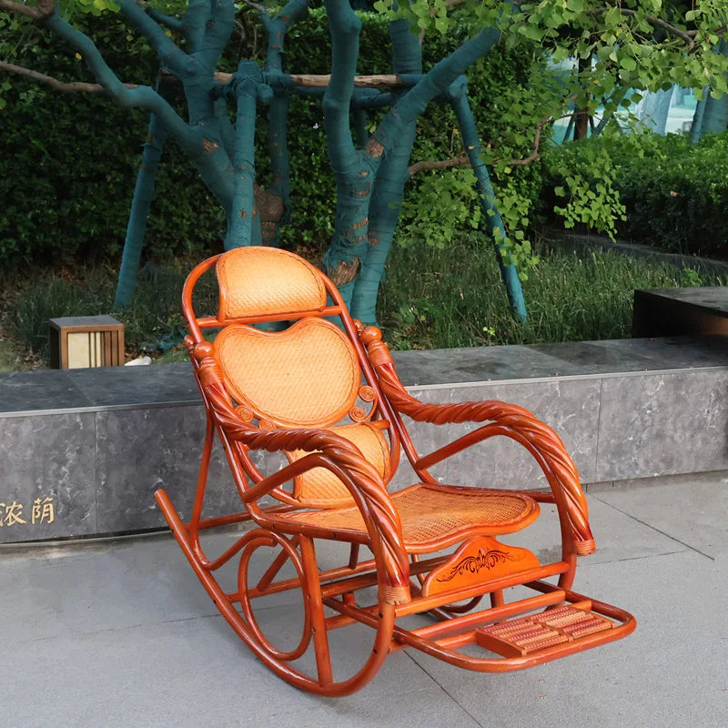 Home Balcony Leisure True Vine Elderly Rocking Chair Reliable Back Braided Rattan Chair Living Room