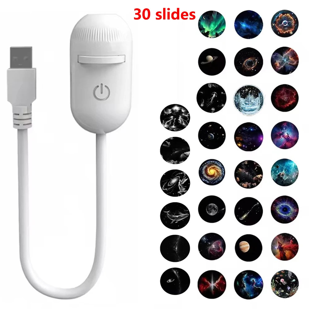 Mini USB Bedside Night Light Projection Ambient Light 36 Slides Galaxy Starry Sky Projector Lamp for Home Room Decor Kids Gifts