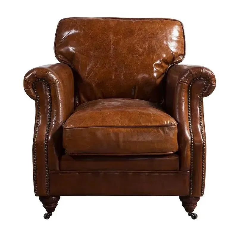 Retro Leather Double Sofa with Armrests