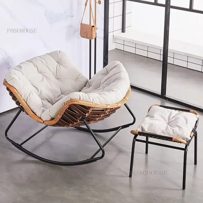 Nordic Lazy Living Room Chairs Home Balcony Rocking Chairs Reclining Sofas Rattan Sofa Leisure Rocking Chair Home Furniture