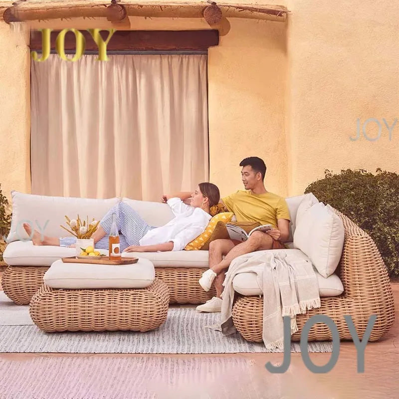 #Outdoor rattan sofa, courtyard, outdoor balcony, leisure small sofa, coffee table combination, garden furniture