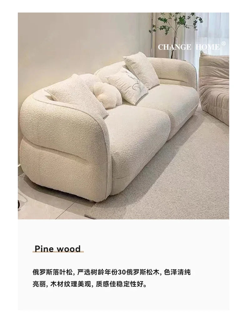 New arrive Nordic cream fabric sofa curved living room small apartment minimalist lamb wool three-person straight sofa