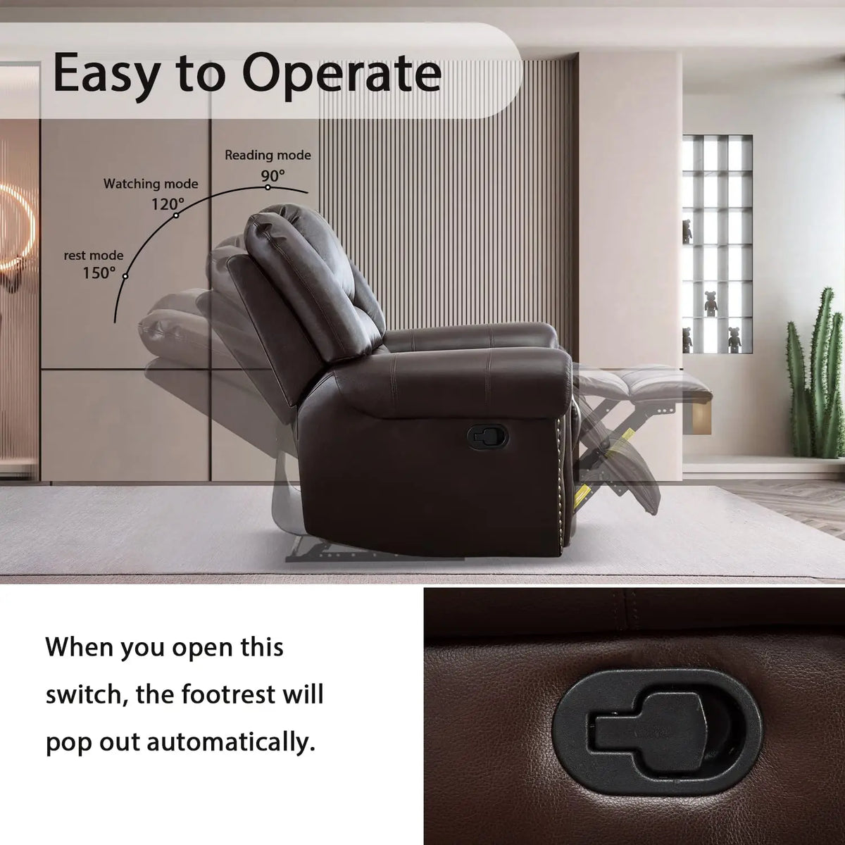 Leather Recliner Chair, Heavy Duty Manual Reclining Sofa Single Lounge Sofa for Living Room, Home Theater Seating,, Customized