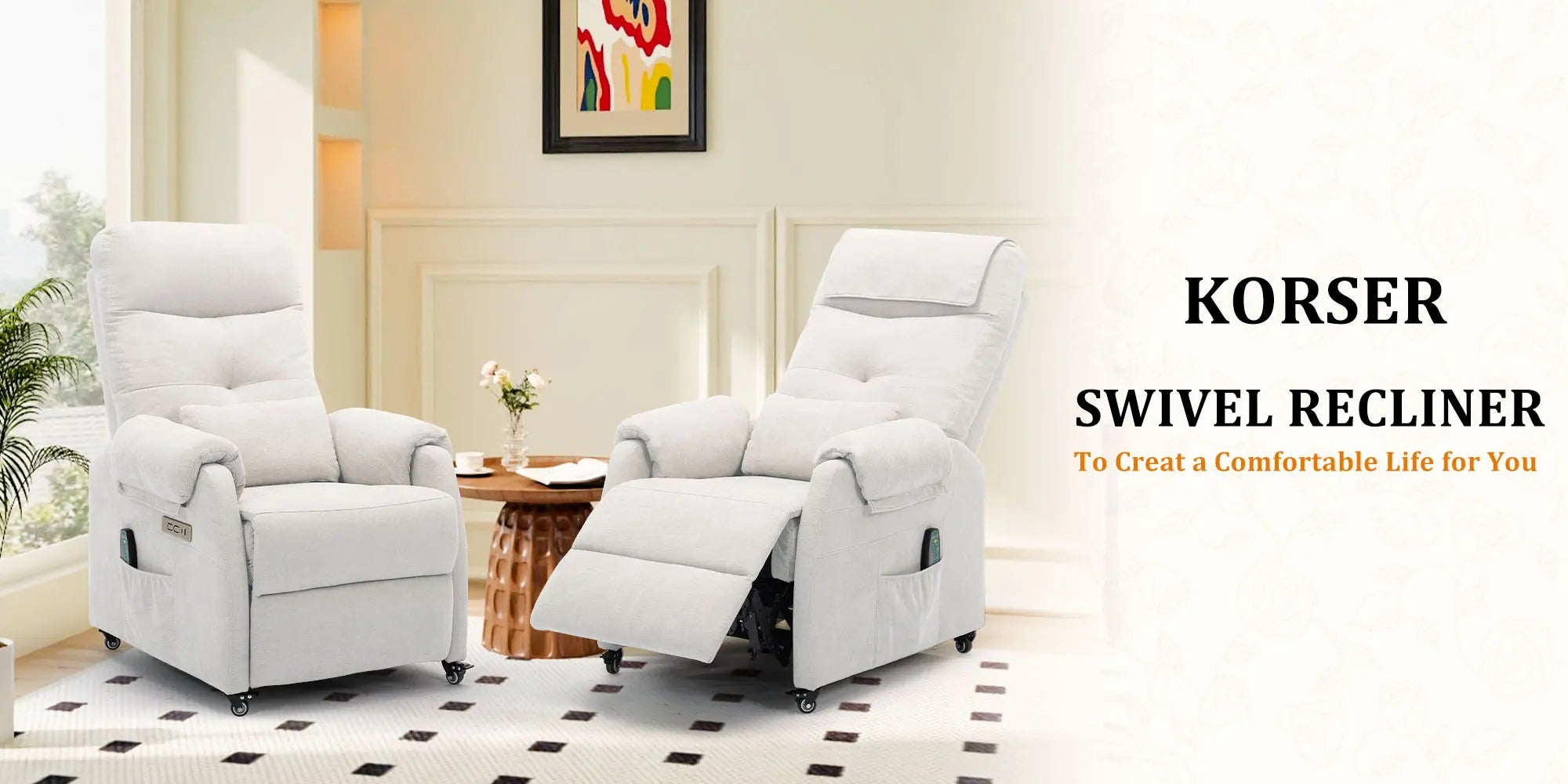 Korser Power Small Recliner Chair for Small Spaces with Wheels and USB Ports for Living Room，Bedroom，Office