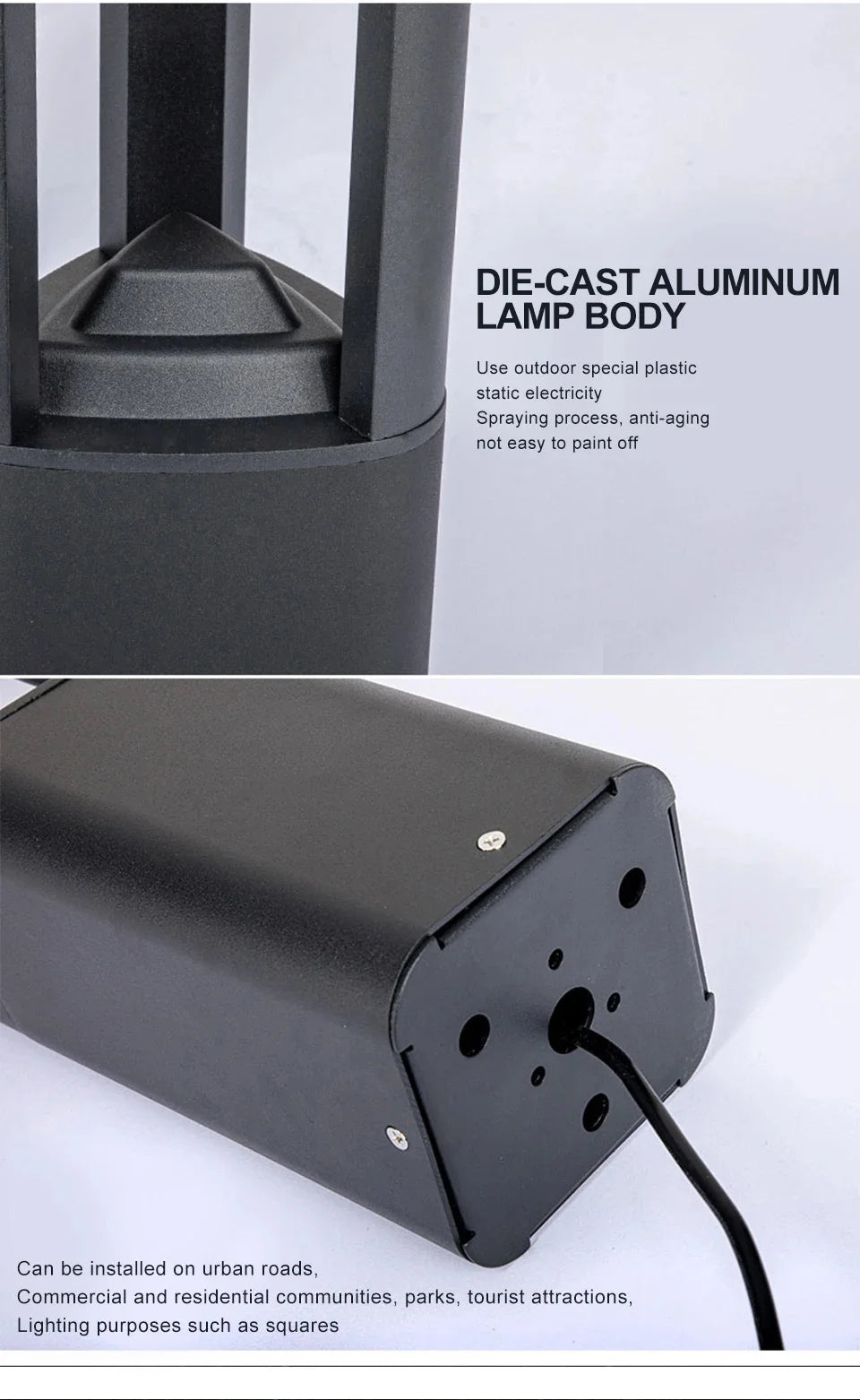 Outdoor LED Bollard Landscape Light Black Garden Pathway Lighting Fixtures Floor Lawn Lamp for Pillar Driveway Patio Yard Decora