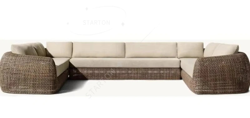 Hot Sale U-shape Modular Outdoor Furniture Aluminum Frame PE Rattan Woven Garden Customize Sectional Sofa
