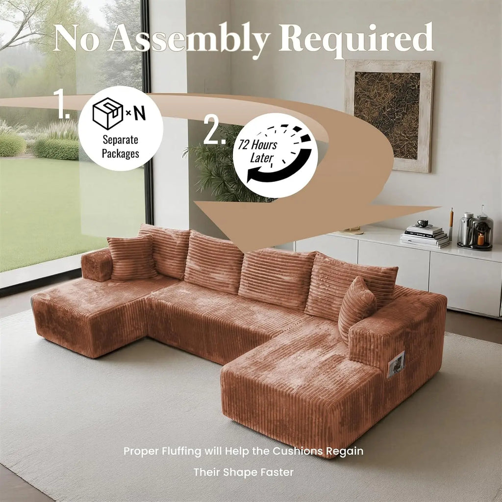 130'' U Shaped Sectional Couches for Living Room, Modular Boneless Cloud Sofa with 2 Chaise Lounges, 4-in-1, Customized
