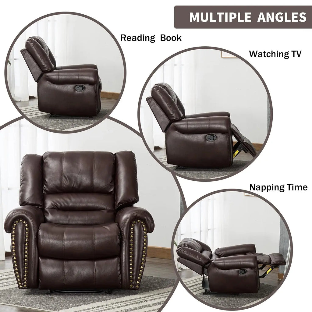Classic Leather Recliner Chair Traditional Manual Sofa with Comfortable Arms And Back Single Seat，custom