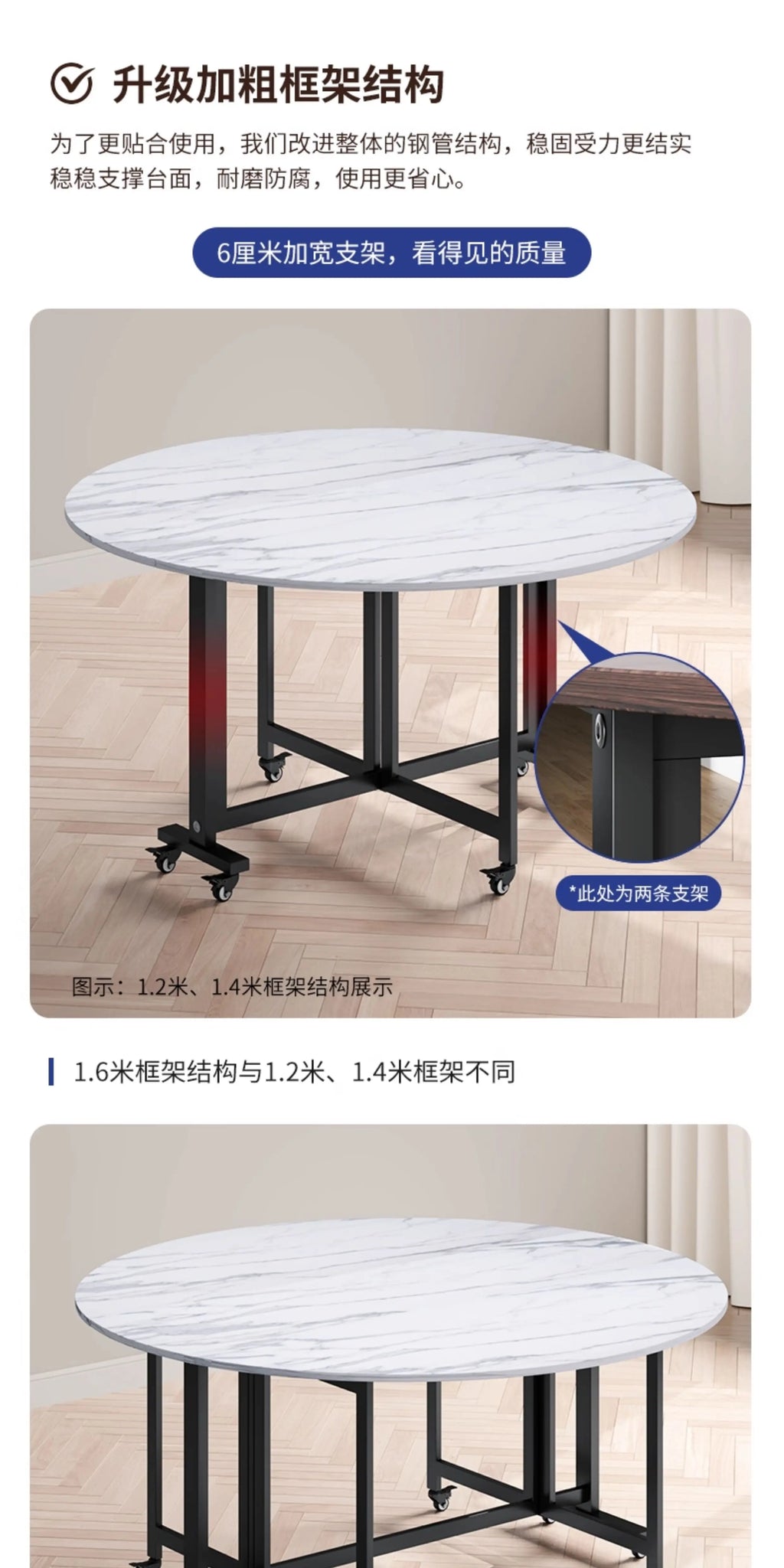 Folding table Household dining table Small apartment round table Multifunctional installation-free mobile simple round dining