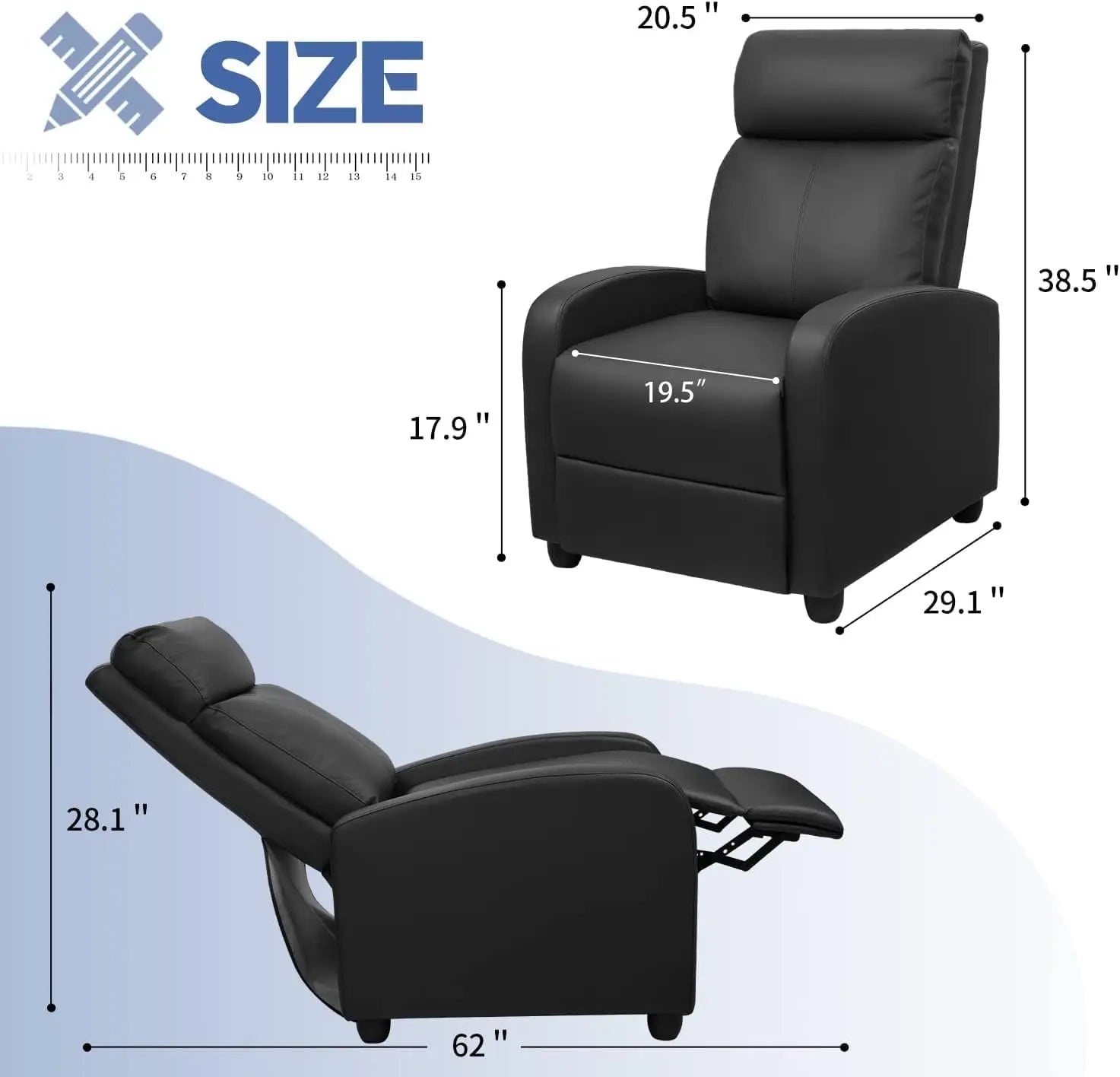 Adjustable Massage Recliner Chair with Footrest, PU Leather Sofa for Living Room Home Theater
