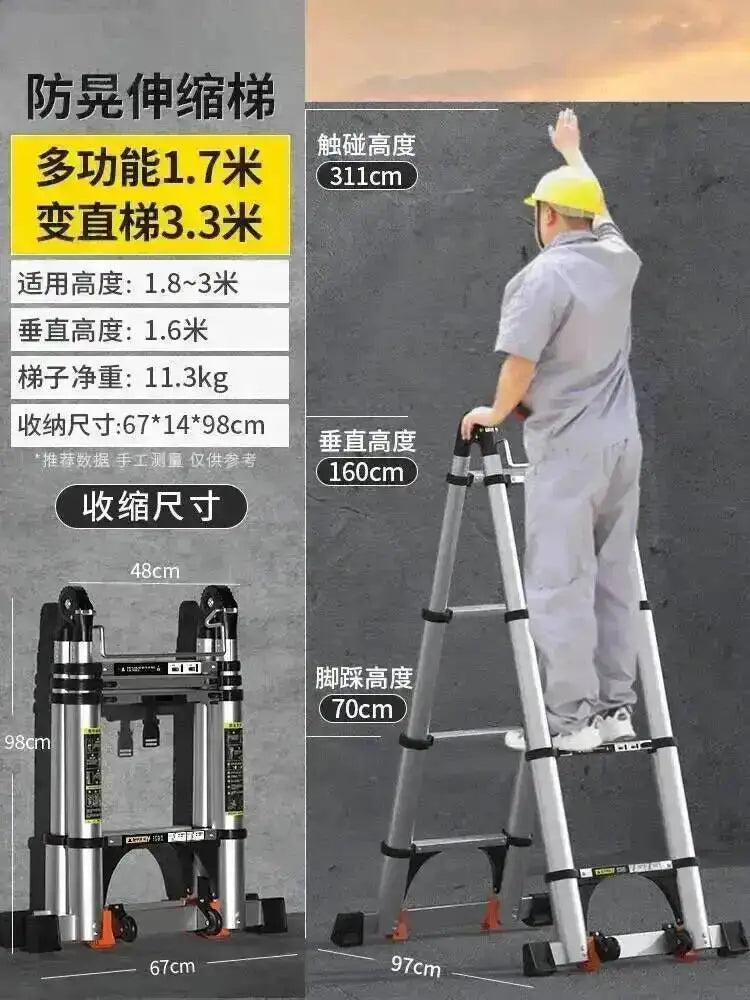 Engineering Multifunctional Aluminum Ladder Step Alloy Stools Home Folding Telescopic Ladder Portable Thick Herringbone Stairs