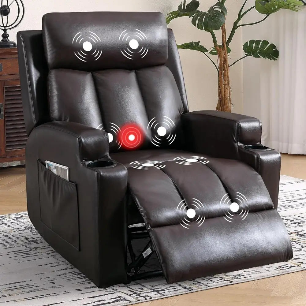 1PCS Leather Manual Recliner Chair for Adults, Comy Reclining Chairs with Overstuffed Arm and Back, Single Sofa or Living Room (