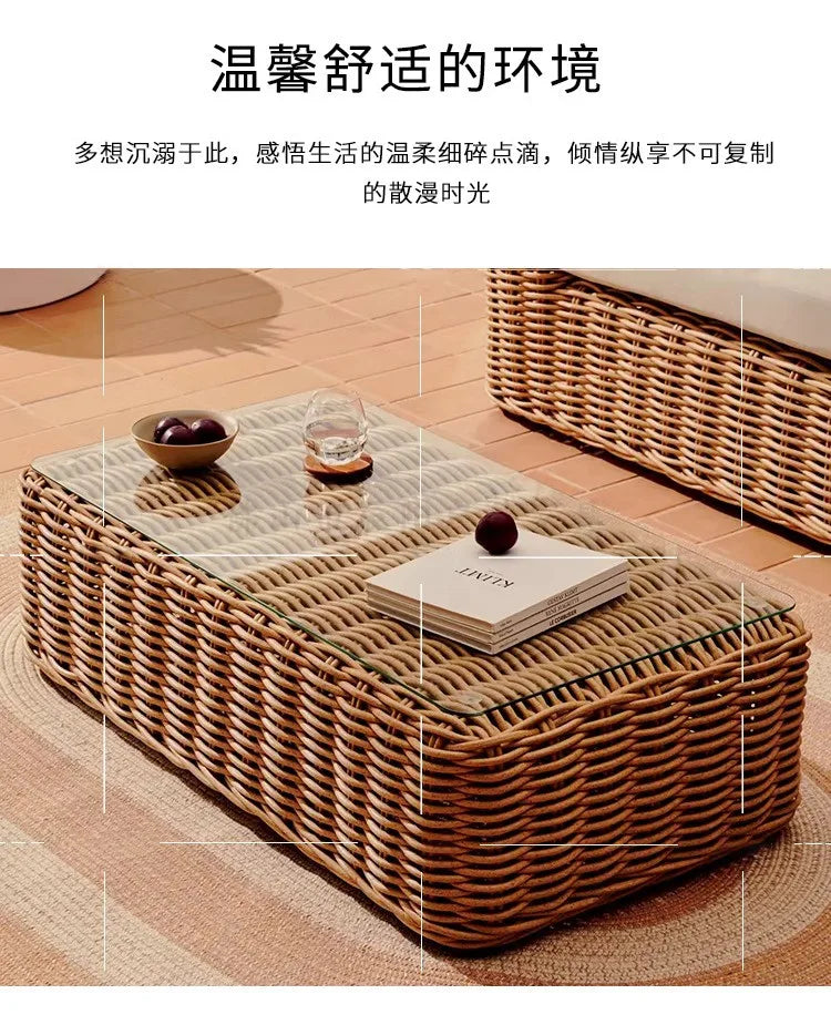 Outdoor rattan sofa combination courtyard villa sun room waterproof and sunscreen rattan sofa garden homestay leisure sofa