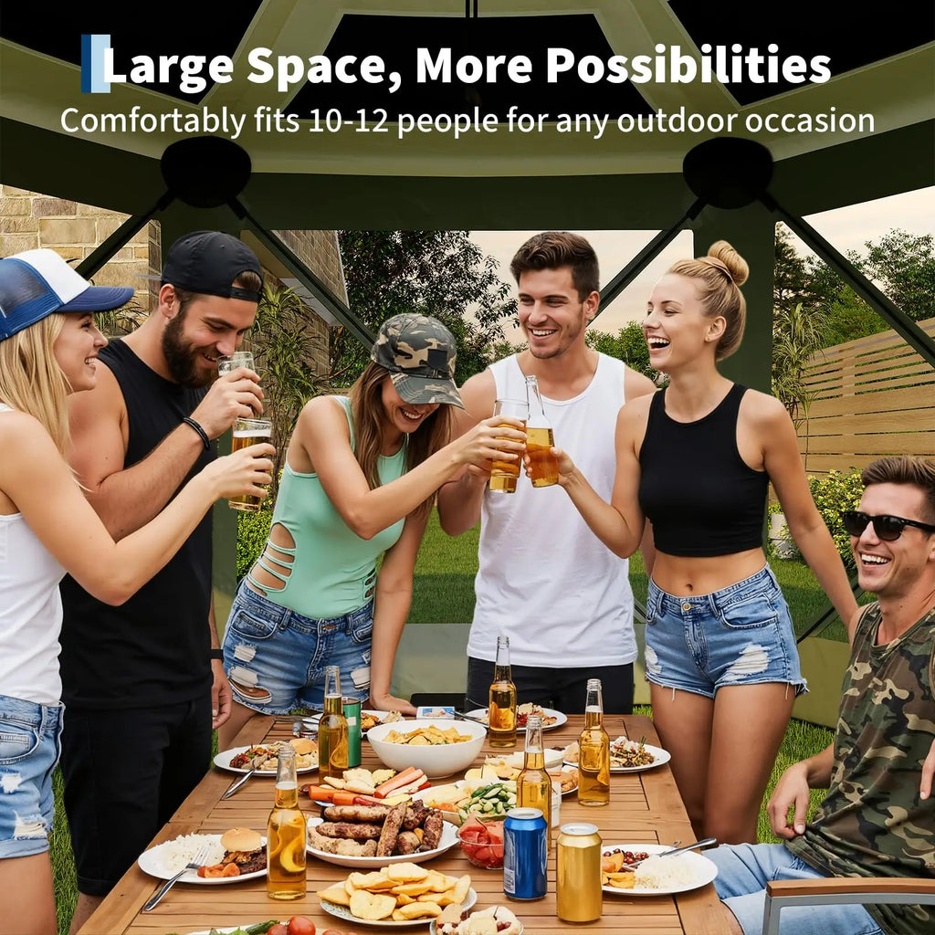 Portable Collapsible Gazebo Screen Tent – 6-Sided, 13FT/11FT, Removable Canopy Top, Bite-Proof Mesh, All-Weather Outdoor Shelter for Camping, Patio, Backyard