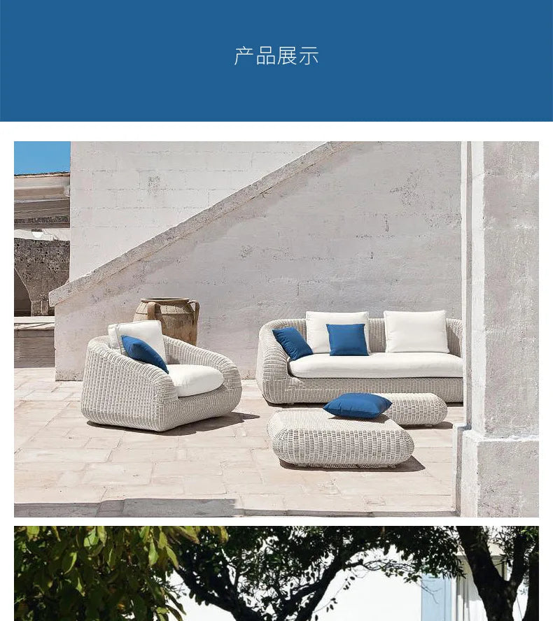 Outdoor Furniture Hotel B & B Resort Villa Garden Rattan Sofa Modern Simple Single Sofa Coffee Table