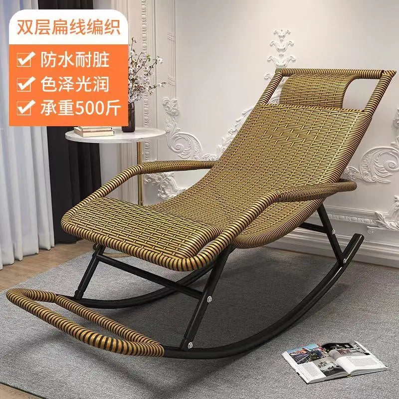 Rocking chair rattan chair adult nap recliner living room balcony lazy chair small rocking elderly leisure rocking