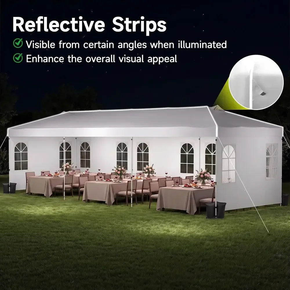 10x30 FT Pop Up Canopy with Center Lock, Outdoor Tent with 8 Sidewalls, Rollup Door, 4 Sandbags, 17 Stakes, 8 Wind Ropes, Carry