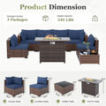 8 Pieces Patio Furniture Set with Fire Pit Table, AllWeather Outdoor Sectional, Wicker Conversation Set for Garden, Backyard, P