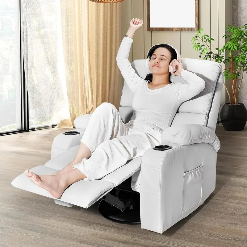 Vibration Massage Recliner Chair with Heat, 360° Swivel Rocking Recliner for Living Room Comfort