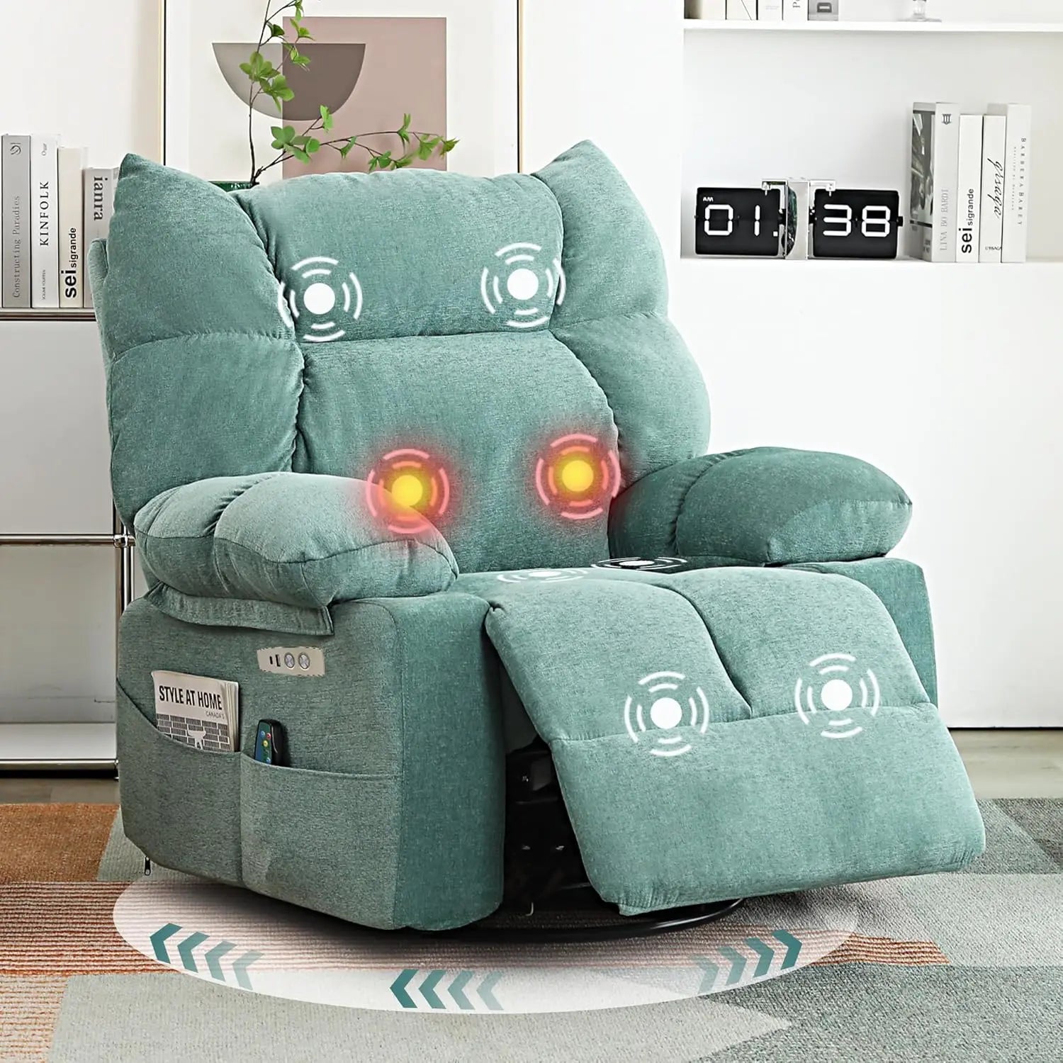Power Swivel Rocker Recliner Chair Oversized for Adults, Electric Heated & Massage Chair Recliner with USB/Type-C,, Customized