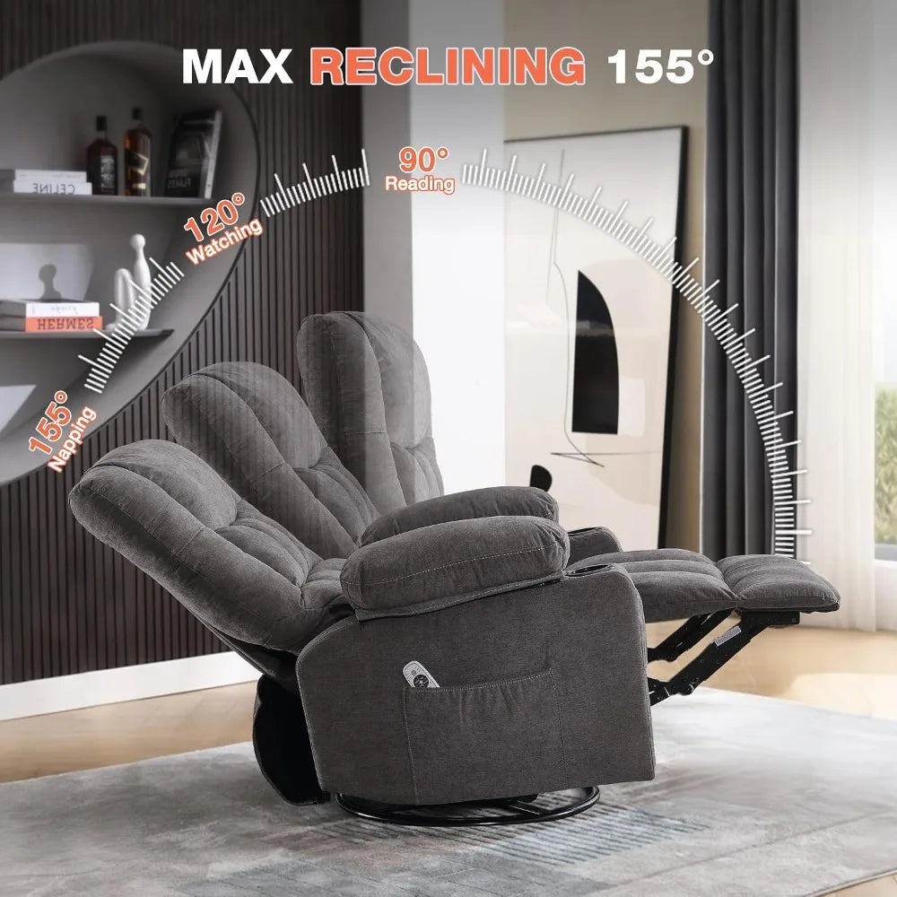 Massage Swivel Recliner Chair with Vibration Massage and Lumbar Heating for Adults,Oversized Rocker Recliner Single Sofa