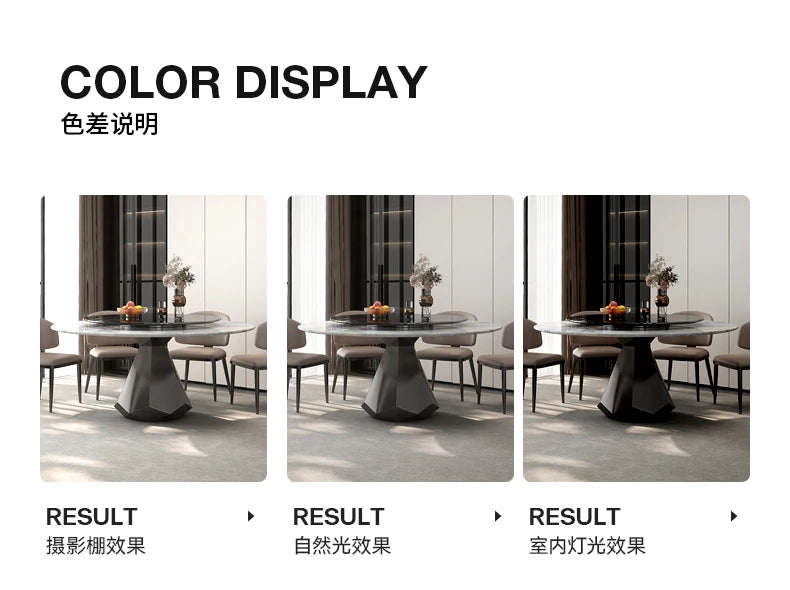 Marble round dining table large apartment living room Italian modern simple turntable restaurant home fashion