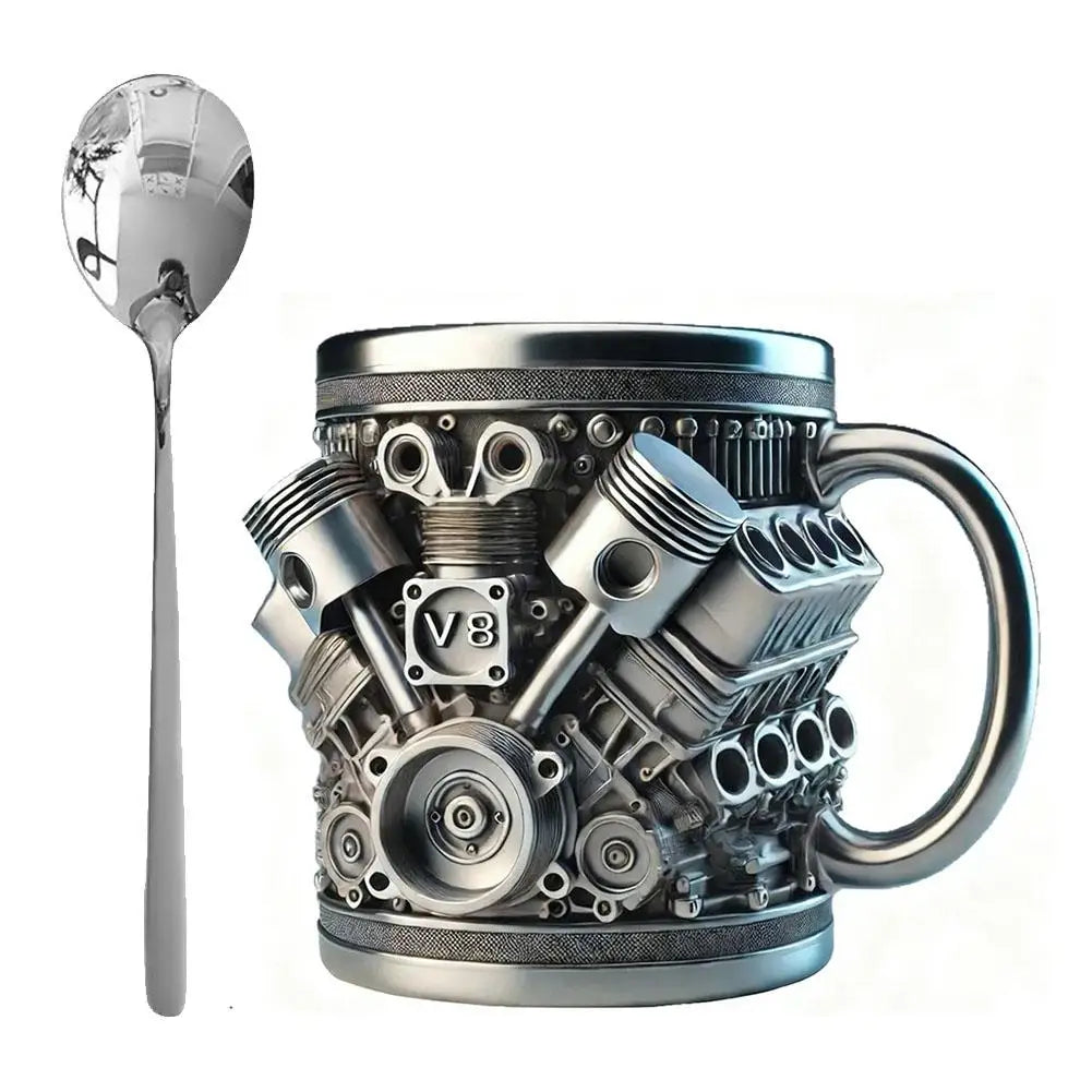 V6 V8 V12 Retro Engine Coffee Mug Stainless Steel Coffee Mug Funny Design Mug Coffee Cup Cocktail Mug Tea Cup For Car Enthusiast