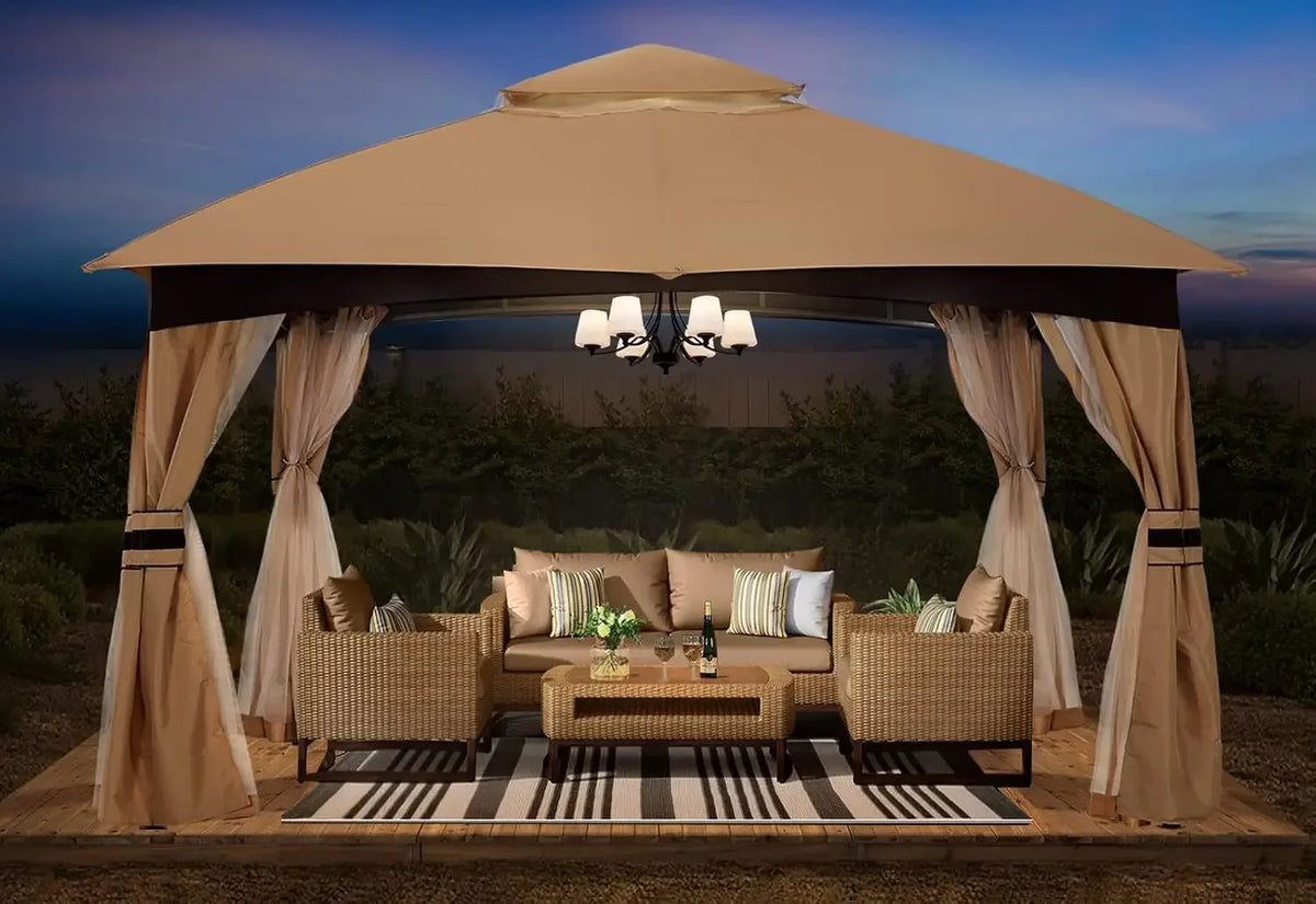 ABCCANOPY 10x10 Outdoor Gazebo with Mosquito Netting, Beige