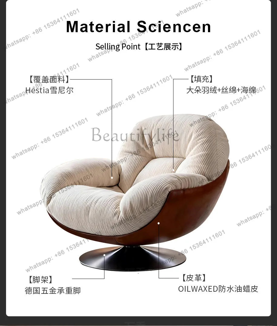 XX Medieval Sofa Chair Living Room Balcony Household Light Luxury High-end Nest Chair Fabric Single Rotation