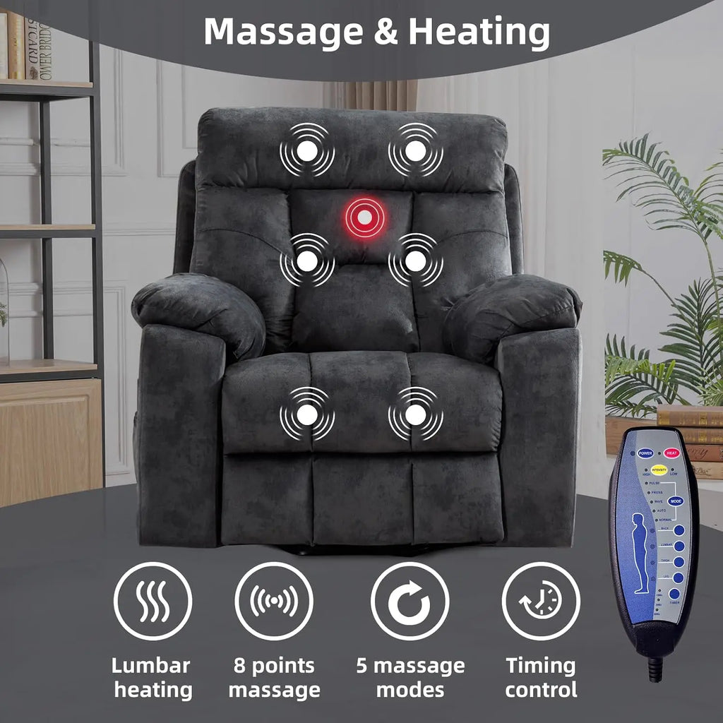 Large Power Lift Recliner Chair with Massage and Heat for Elderly Big and Tall People, Overstuffed Wide Recliners with 2 Cup
