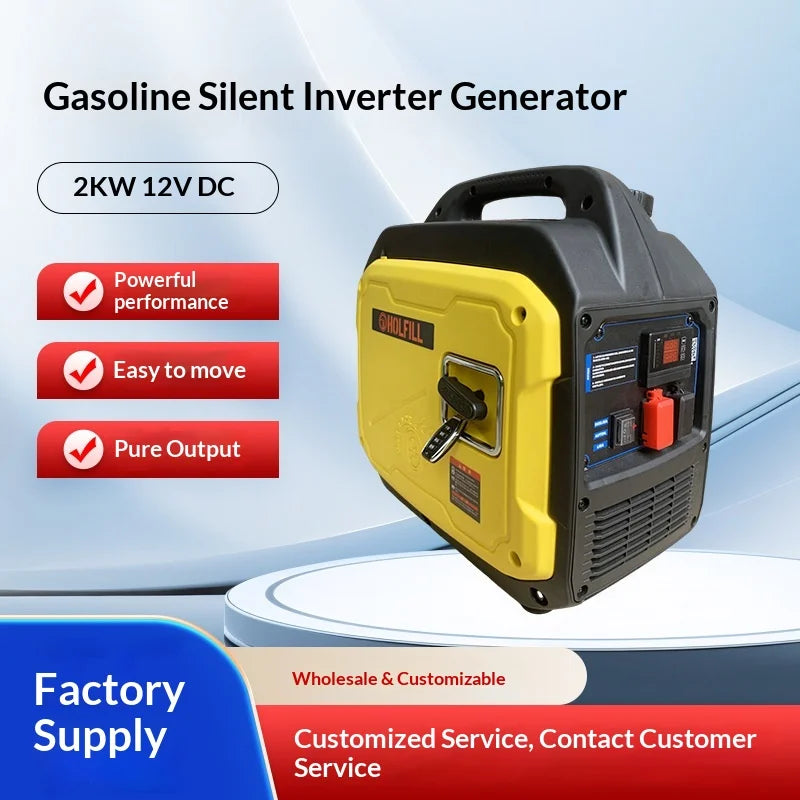 2KW/12V DC Single Cylinder  Silent Inverter Generator 220V High-Power Recoil Small Household Outdoor Camping Emergency
