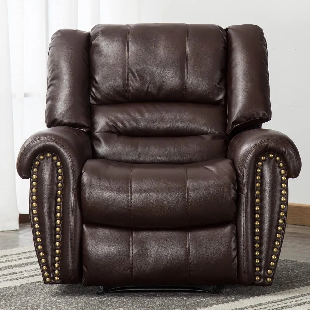 Leather Recliner Chair Classic Traditional Manual Recliner Sofa Single Seat Living Room